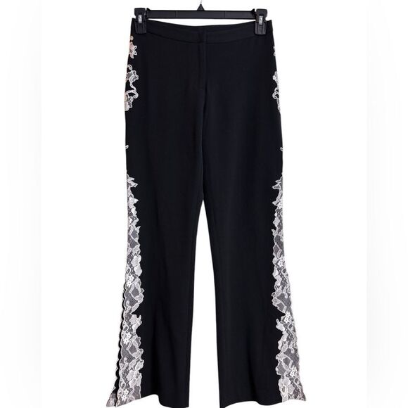 Vintage 90's Y2K Cache Black White Lace Trim Side Slit Dress Pants Size 4 NEW - Picture 1 of 9
